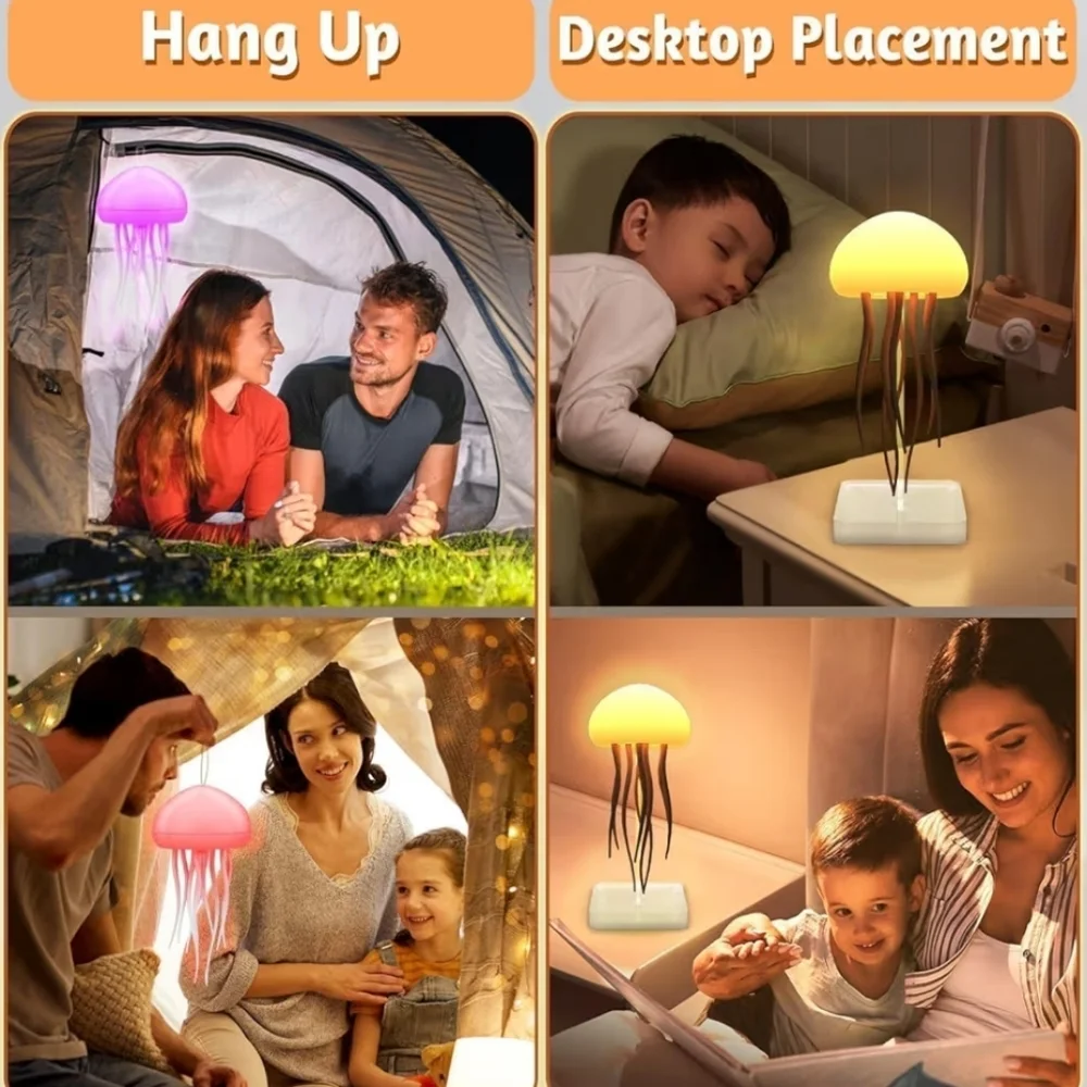Hanging RGB Gradient Jellyfish LED Night Light Voice Control Rechargeable, 1PK